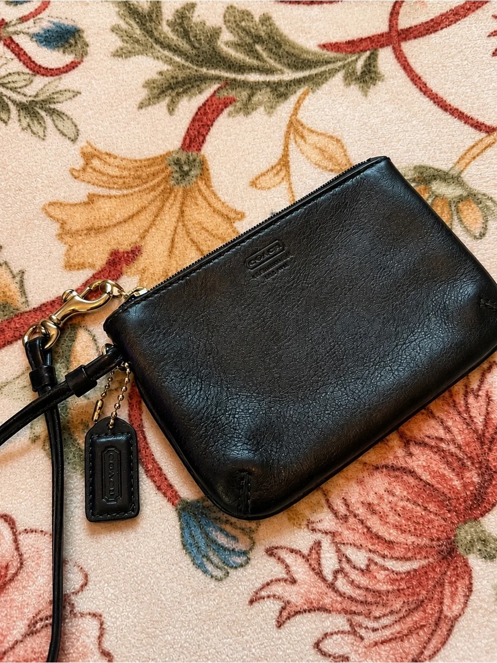Coach Black Leather Wristlet with silver Tone Hardware